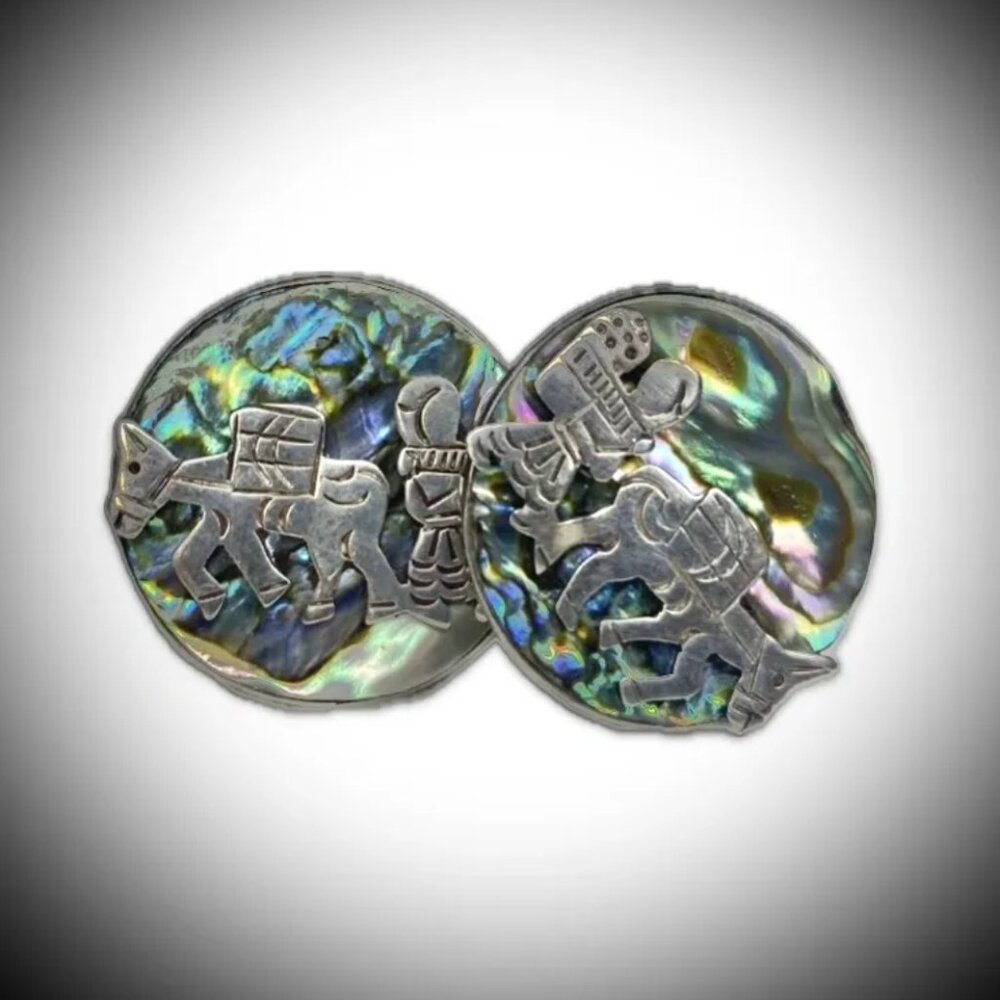 Abalone Shell Cufflinks, In Solid Sterling Silver… - image 1